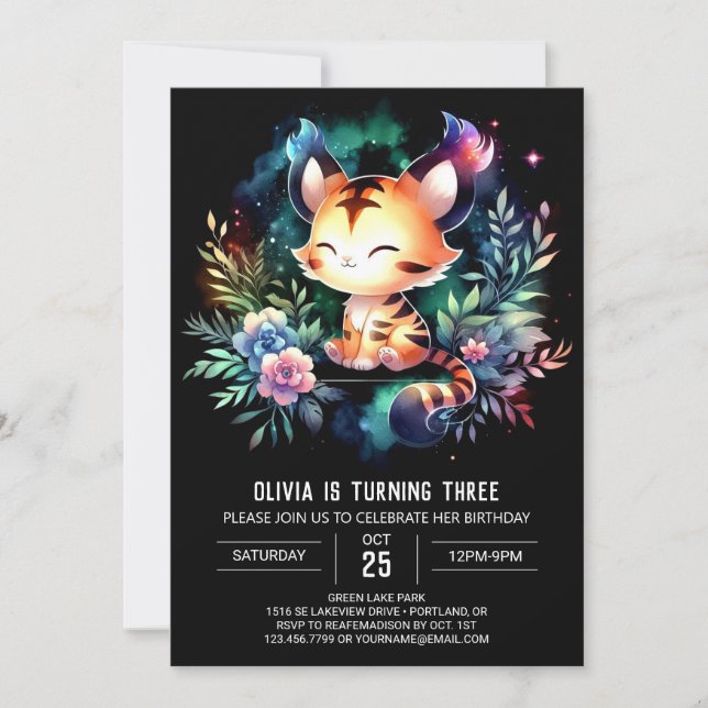 Invitación Pastel Fantasy Tiger Cumpleaños (Anverso)
