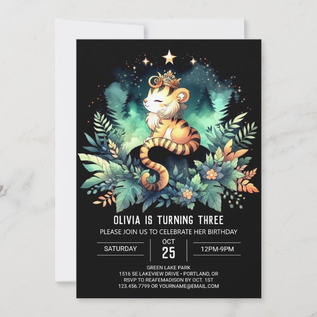 Invitación Pastel Fantasy Tiger Cumpleaños (Anverso)