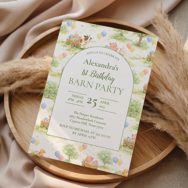 Invitación Pastel Farm Animals Barn Party 1st Birthday (Subido por el creador)