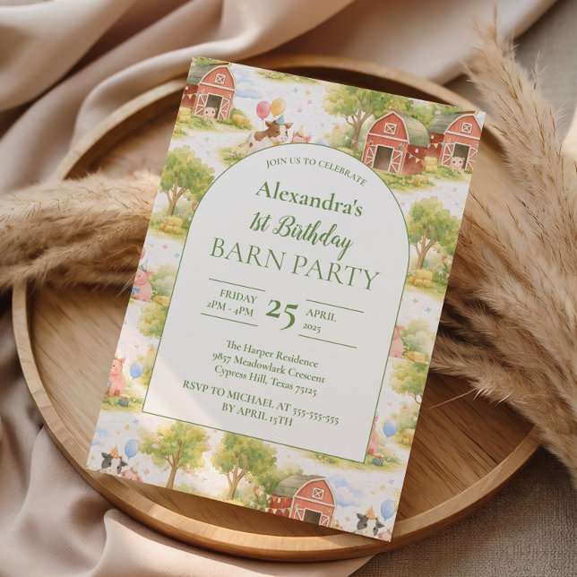 Invitación Pastel Farm Animals Barnyard 1st Birthday (Subido por el creador)