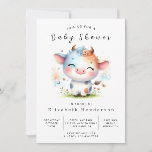 Invitación Pastel Farm Calf Cow Baby Shower