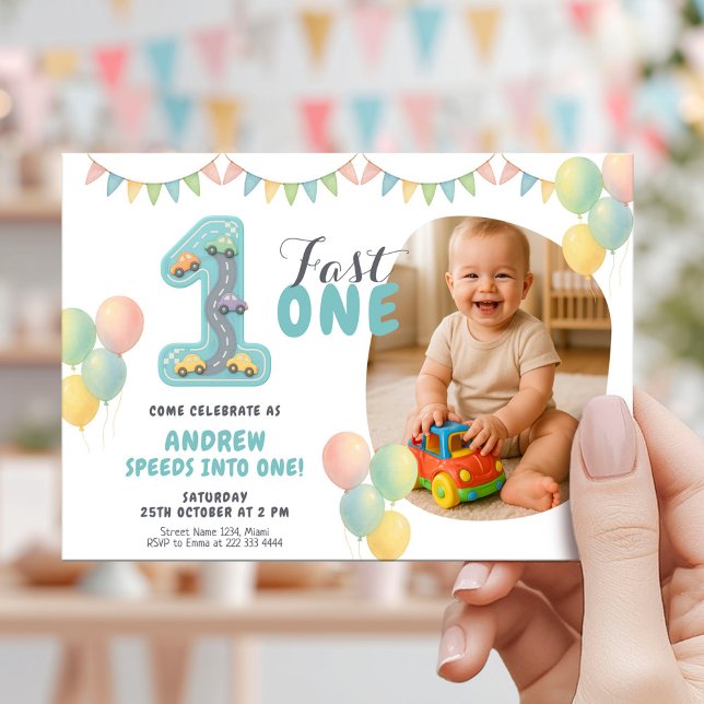 Invitación Pastel Fast One Birthday Car (Subido por el creador)