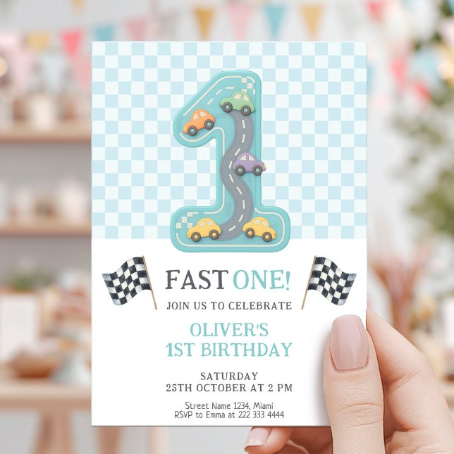 Invitación Pastel Fast One Birthday Car (Subido por el creador)