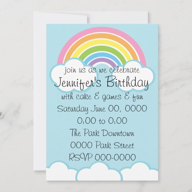 Invitación Pastel Feliz Pequeño Arcoiris (Anverso)