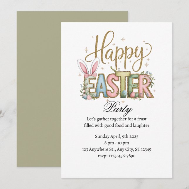 Invitación Pastel Fiesta Feliz Pascua (Anverso / Reverso)