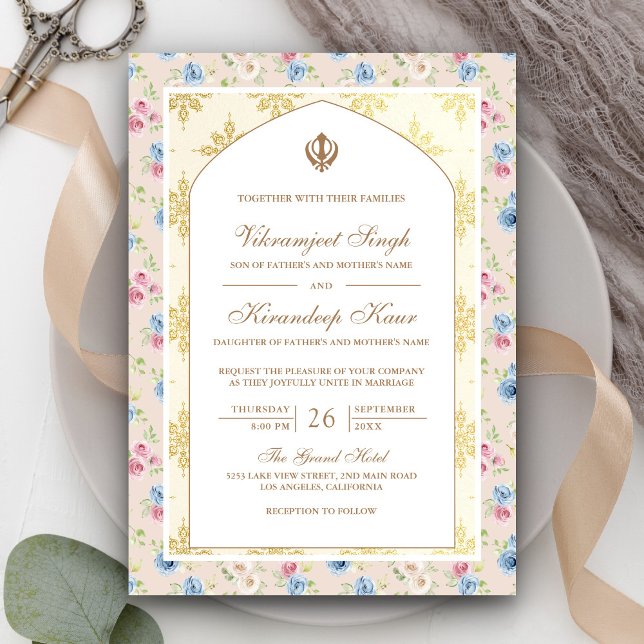 Invitación Pastel Floral Anand Karaj Punjabi Sikh Boda (Subido por el creador)