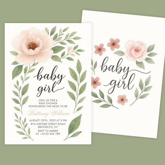 Invitación Pastel Floral Baby Shower Rosa Niña (Subido por el creador)