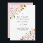 Invitación Pastel Floral Bat Mitzvah<br><div class="desc">El murciélago mitzvah de acuarela floral de moda invita a los tonos pastel de lila y rosa rubor con lirios,  magnolias,  rosa de jardín,  peonías y follaje.</div>