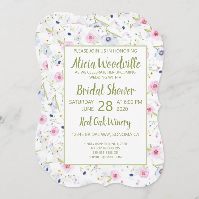 Invitación Pastel Floral Bridal Shower (Anverso / Reverso)