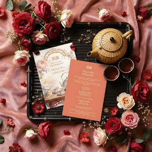 Invitación Pastel Floral Chinese Tea Ceremony Wedding Design