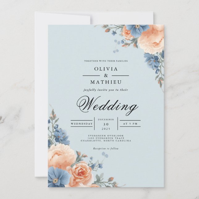 Invitación Pastel Floral Corner Wedding (Anverso)