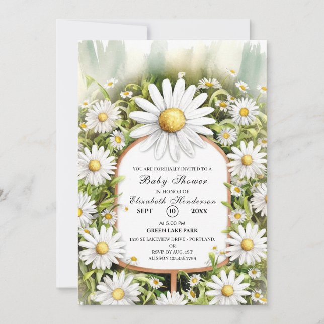 Invitación Pastel Floral Daisy Baby Shower (Anverso)