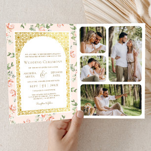 Invitación Pastel Floral de Melocotón Todo en Uno Boda India 