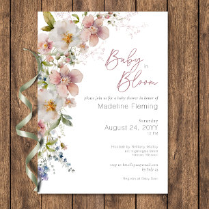 Invitación Pastel Floral Moderno Bebé en el Baby Shower en Bl
