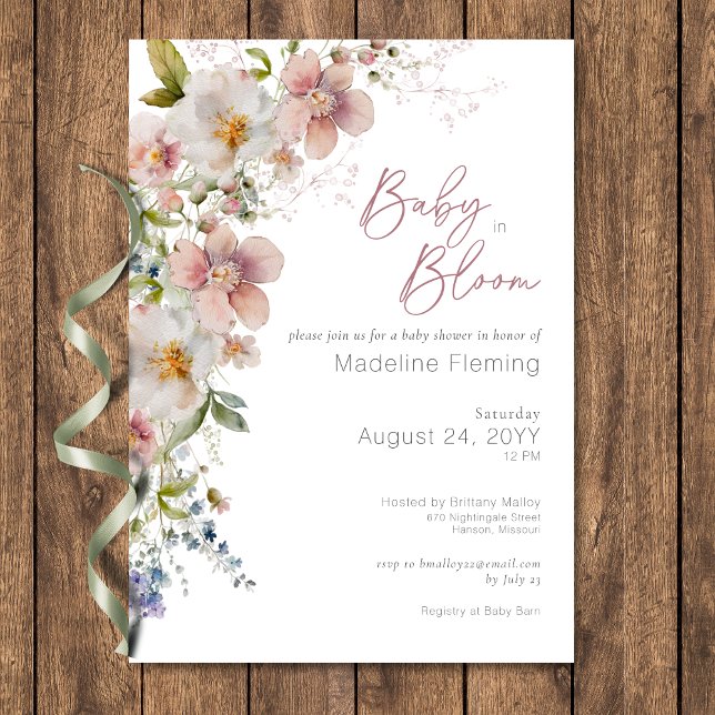 Invitación Pastel Floral Moderno Bebé en el Baby Shower en Bl (Pastel Floral Modern Baby in Bloom Baby Shower Invitation)