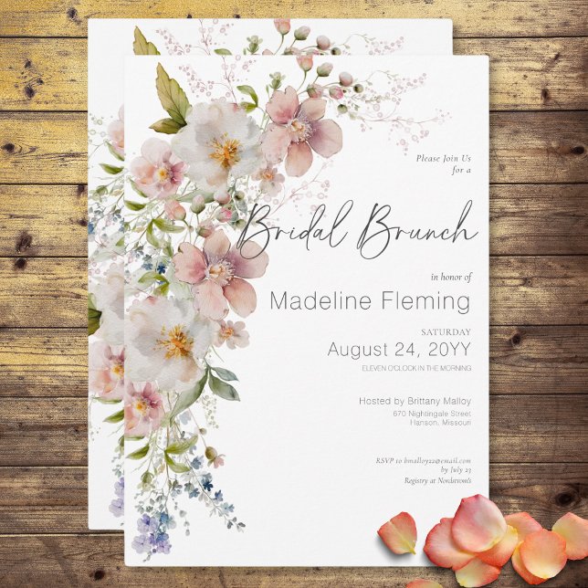 Invitación Pastel Floral Moderno Brunch Bridal (Pastel Floral Modern Bridal Brunch Invitation)