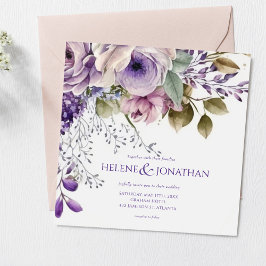 Invitación Pastel floral Morado Moderno Boda Boho elegante