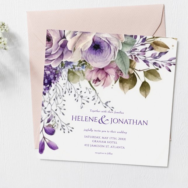 Invitación Pastel floral Morado Moderno Boda Boho elegante (Subido por el creador)