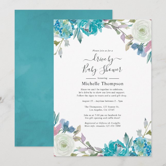 Invitación Pastel Floral por novia o Baby Shower (Anverso / Reverso)