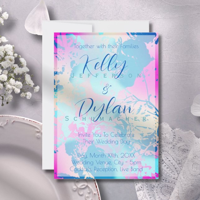 Invitación Pastel Floral Romántico Azul Rosa (Subido por el creador)