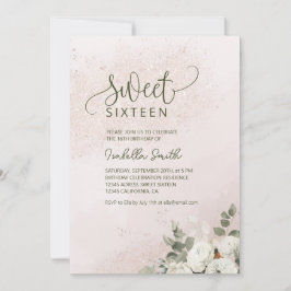 Invitación Pastel Floral Rosa Blanca Dulce 16 Cumpleaños