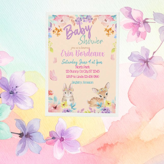 Invitación Pastel Floral Woodland Baby Shower (Subido por el creador)