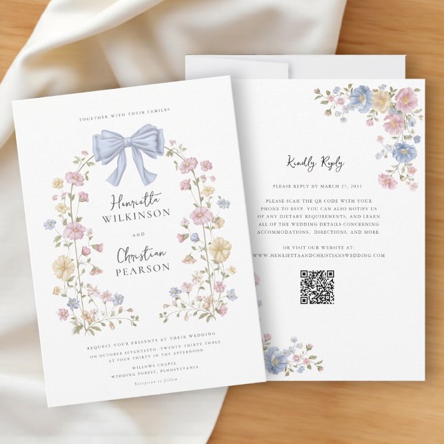 Invitación Pastel Floral Wreath QR Code Wedding Website  (Subido por el creador)