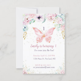 Invitación Pastel floral y mariposa fiesta de cumpleaños de b