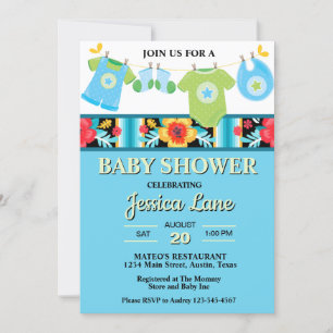 Invitación Pastel Floral y Plaid Boy Baby Shower