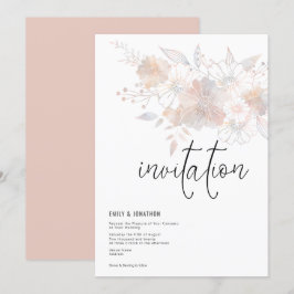 Invitación Pastel Florals Rubor Peach Gray Boda