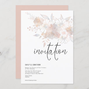 Invitación Pastel Florals Rubor Peach Gray Boda