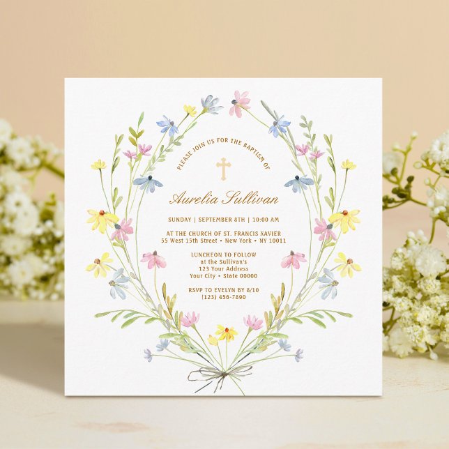 Invitación Pastel Flores Silvestres Bautismo (Subido por el creador)