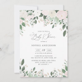 Invitación Pastel Flowers Gold Purpurina deja Baby Shower