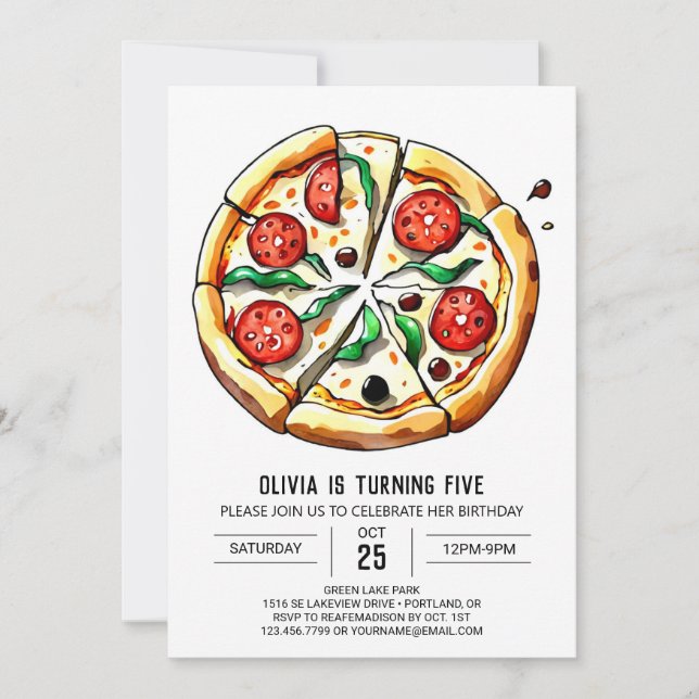 Invitación Pastel Foodie Pizza Cumpleaños (Anverso)