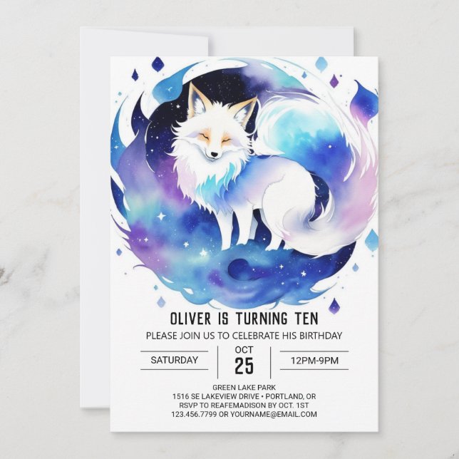 Invitación Pastel Fox en el cumpleaños de Woods (Anverso)