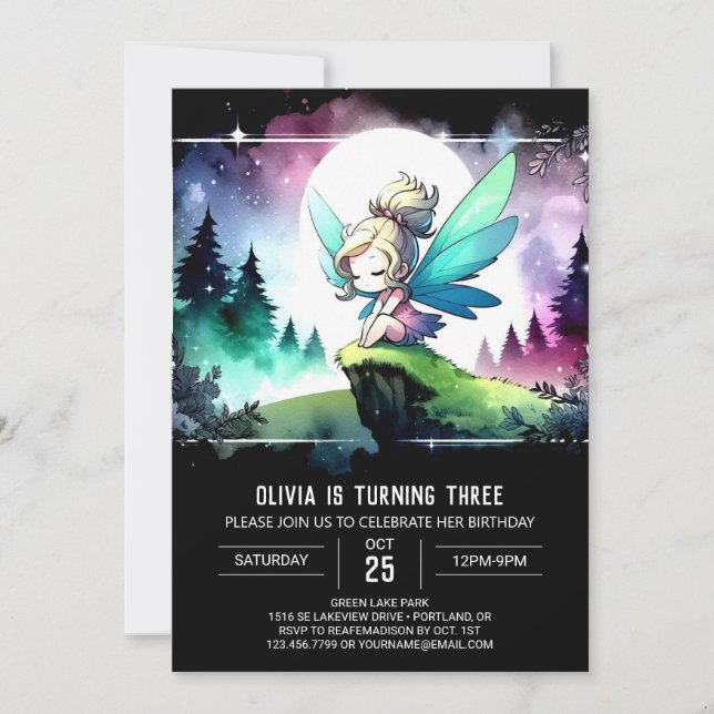 Invitación Pastel Fun Fairy Cumpleaños (Anverso)