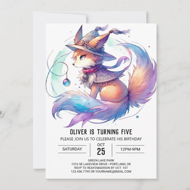 Invitación Pastel Fun Fox Birthday (Anverso)