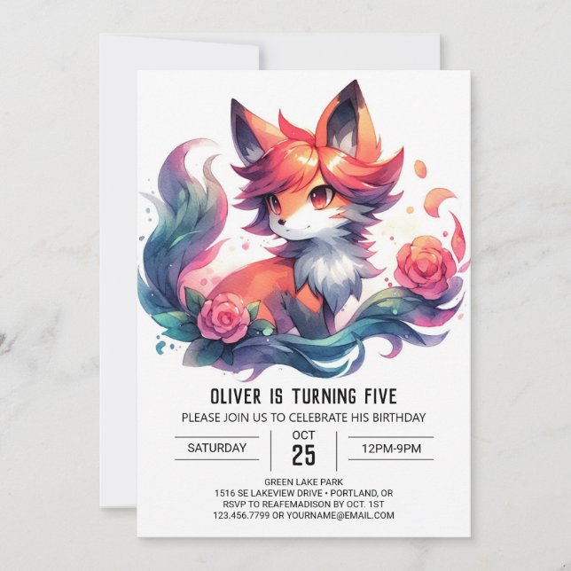 Invitación Pastel Fun Fox Birthday (Anverso)