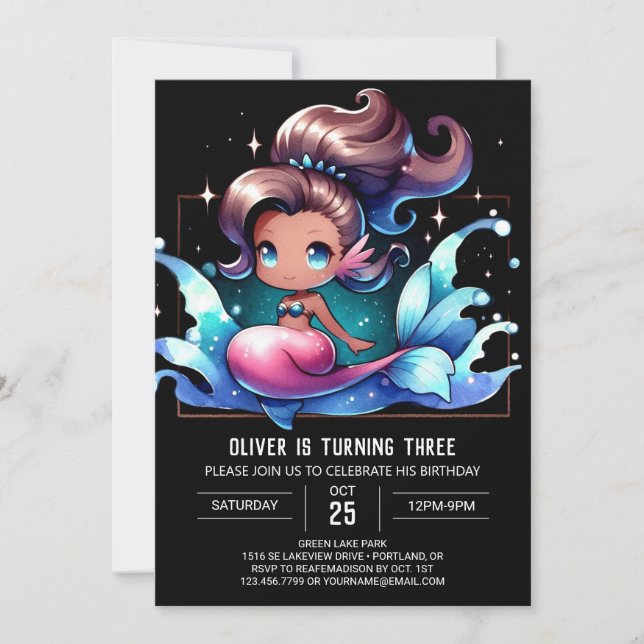 Invitación Pastel Fun Mermaid Cumpleaños (Anverso)