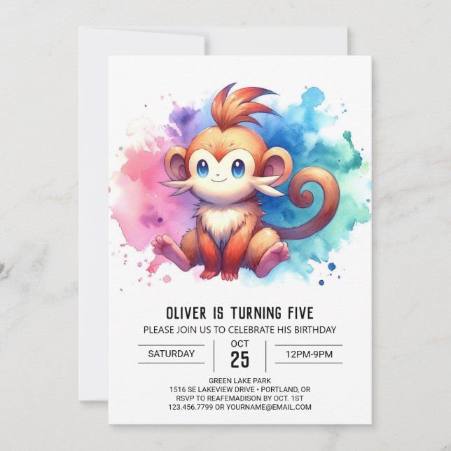 Invitación Pastel Fun Monkey Cumpleaños (Anverso)