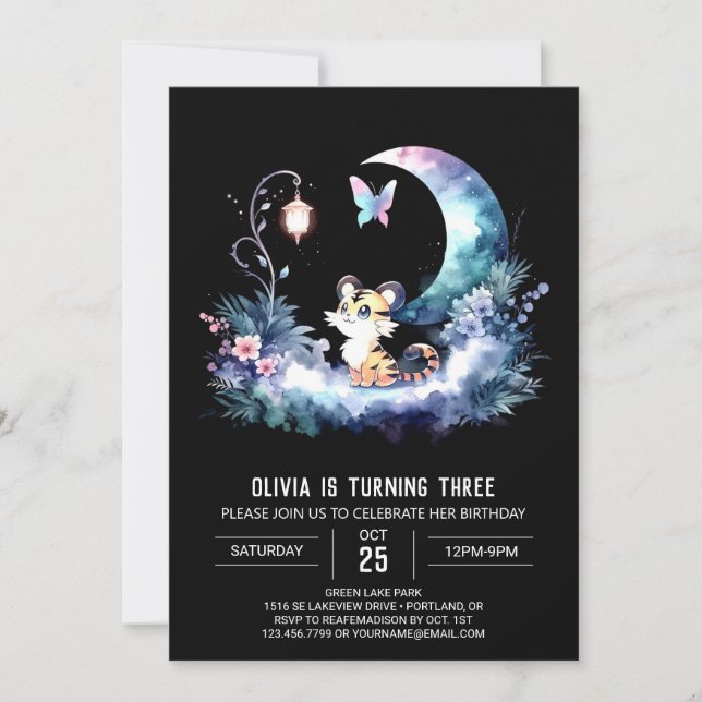 Invitación Pastel Fun Tiger Cumpleaños (Anverso)