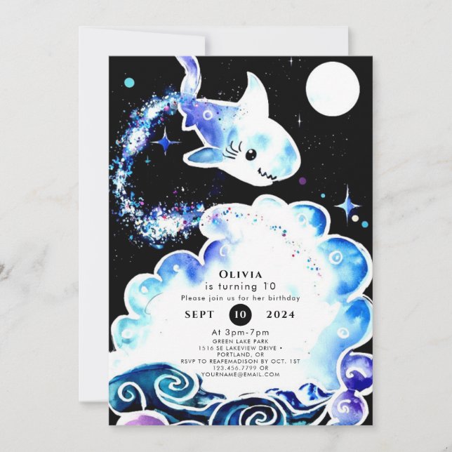 Invitación Pastel Fun Underwater Sharthday cumpleaños (Anverso)