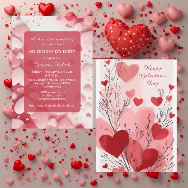 Invitación Pastel Galentine's Day Party Hearts Modern Ivory  (Pastel Galentine's Day Party Hearts Modern Ivory Invitation)