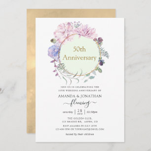 Invitación Pastel Geometric Peonies 50° Aniversario Boda