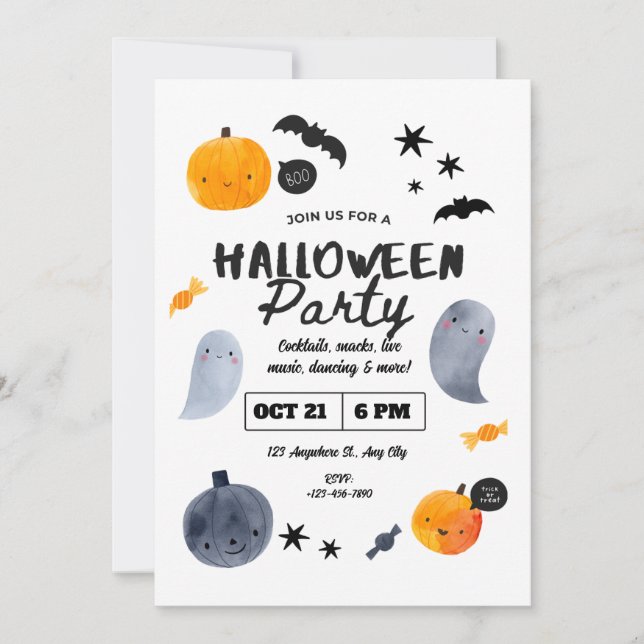 Invitación Pastel Ghost Halloween Invitation for Toddlers   (Anverso)