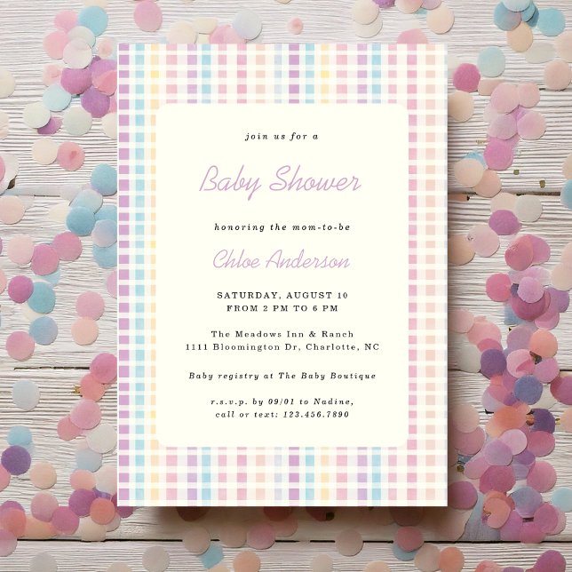 Invitación Pastel Gingham Género Neutral Baby Shower (Subido por el creador)