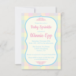 Invitación Pastel Gingham Plaid, Pink, Blue Baby Sprinkle