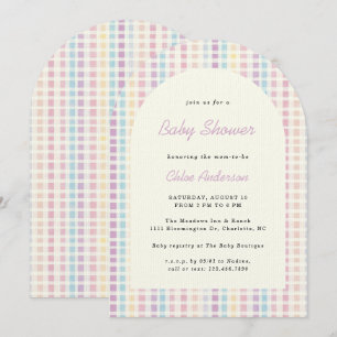 Invitación Pastel Gingham Rainbow Colors Baby Shower