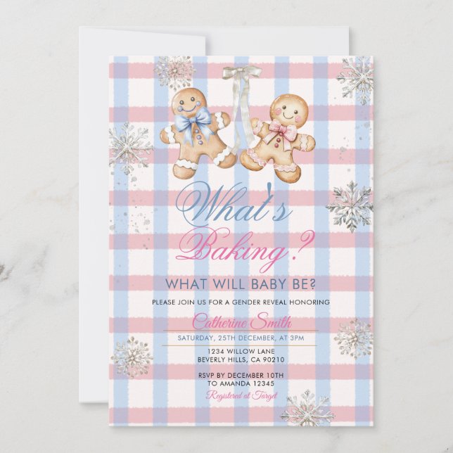 Invitación Pastel Gingham What’s Baking Gender Reveal Invitat (Anverso)
