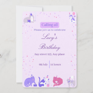 Invitación Pastel Girl Cat Invite